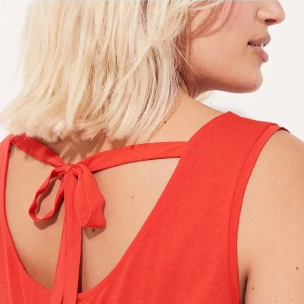 Loft Mixed Media Red Tie Back Tank Top Small Petite